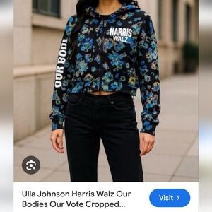 NWOT Ulla Jonson Harris Walz Our Bodies Our Vote Cropped Hoddie Sz XL Multicolor